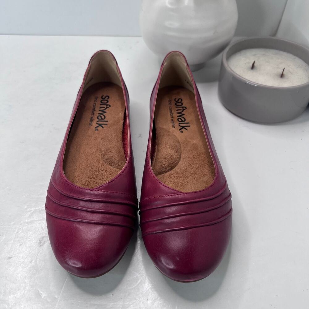 SoftWalk Safi Leather Flat Slip On Dark Red S2158-601 Women's US 7W Light Wear